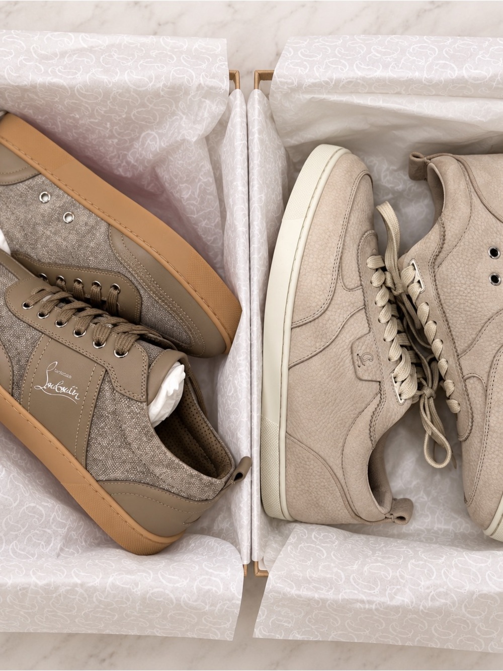 Bundle deal ‼️Christian Louboutin Men’s Taupe and Gum-Soled Low-Top Sneakers